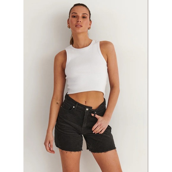 Ghanda Andie Cut Off Shorts High Rise Corduroy Streetwear Washed Black 27 NWT - Picture 1 of 9